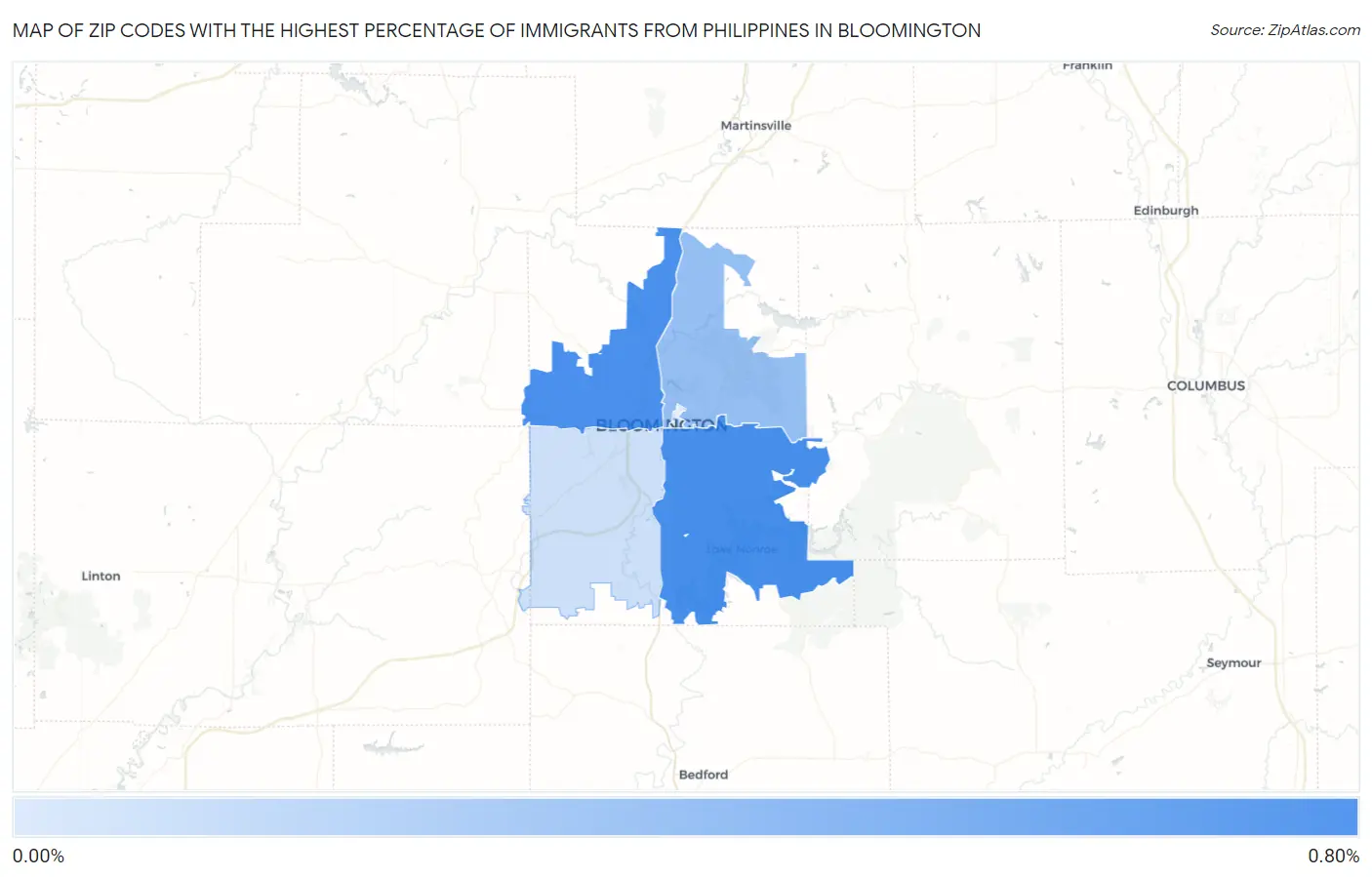 Zip Codes with the Highest Percentage of Immigrants from Philippines in Bloomington Map