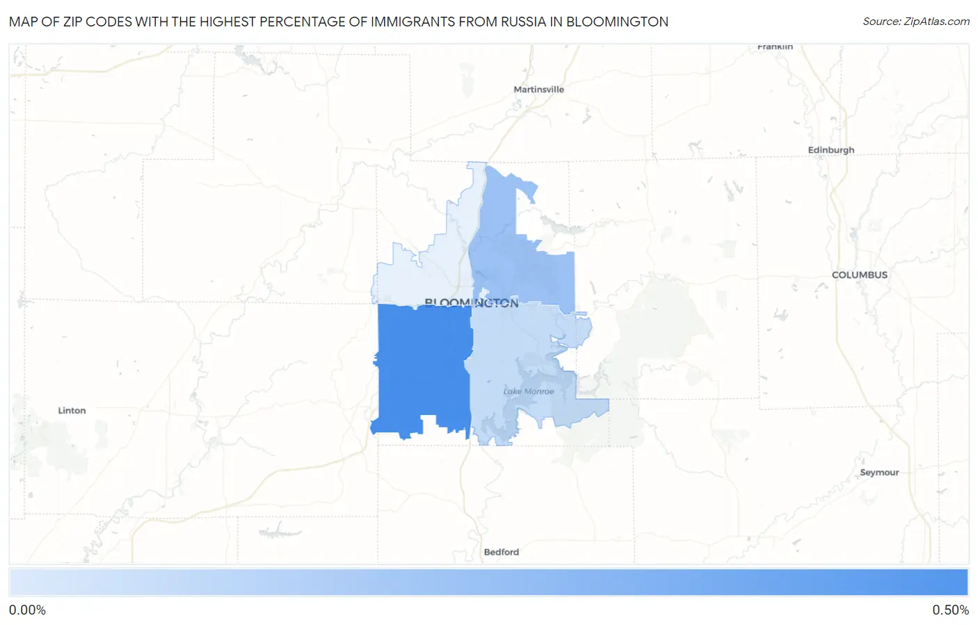 Zip Codes with the Highest Percentage of Immigrants from Russia in Bloomington Map