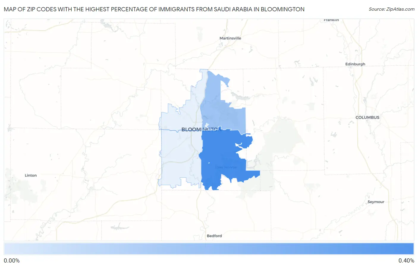 Zip Codes with the Highest Percentage of Immigrants from Saudi Arabia in Bloomington Map