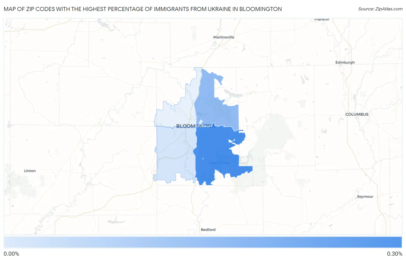 Zip Codes with the Highest Percentage of Immigrants from Ukraine in Bloomington Map