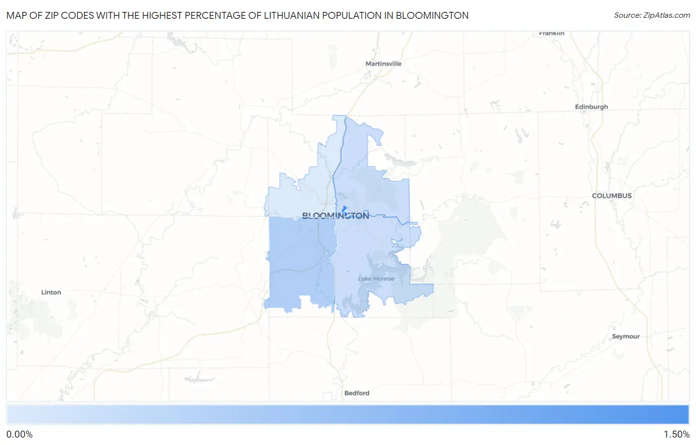 Zip Codes with the Highest Percentage of Lithuanian Population in Bloomington Map
