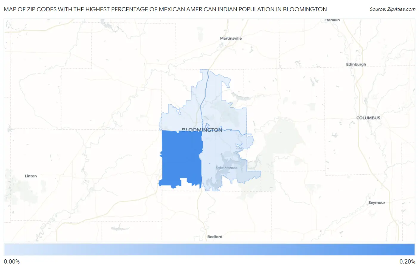 Zip Codes with the Highest Percentage of Mexican American Indian Population in Bloomington Map