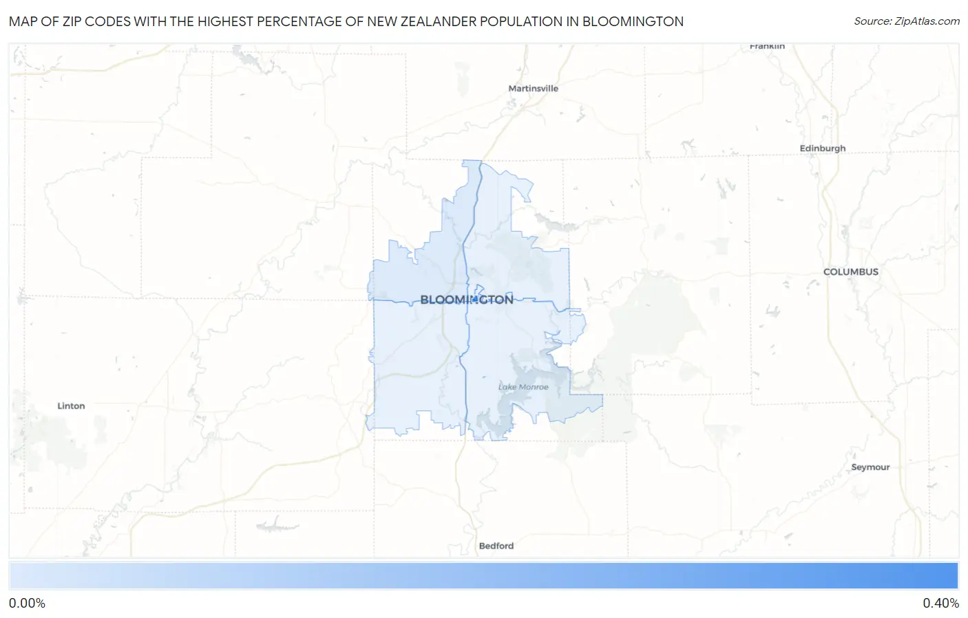 Zip Codes with the Highest Percentage of New Zealander Population in Bloomington Map