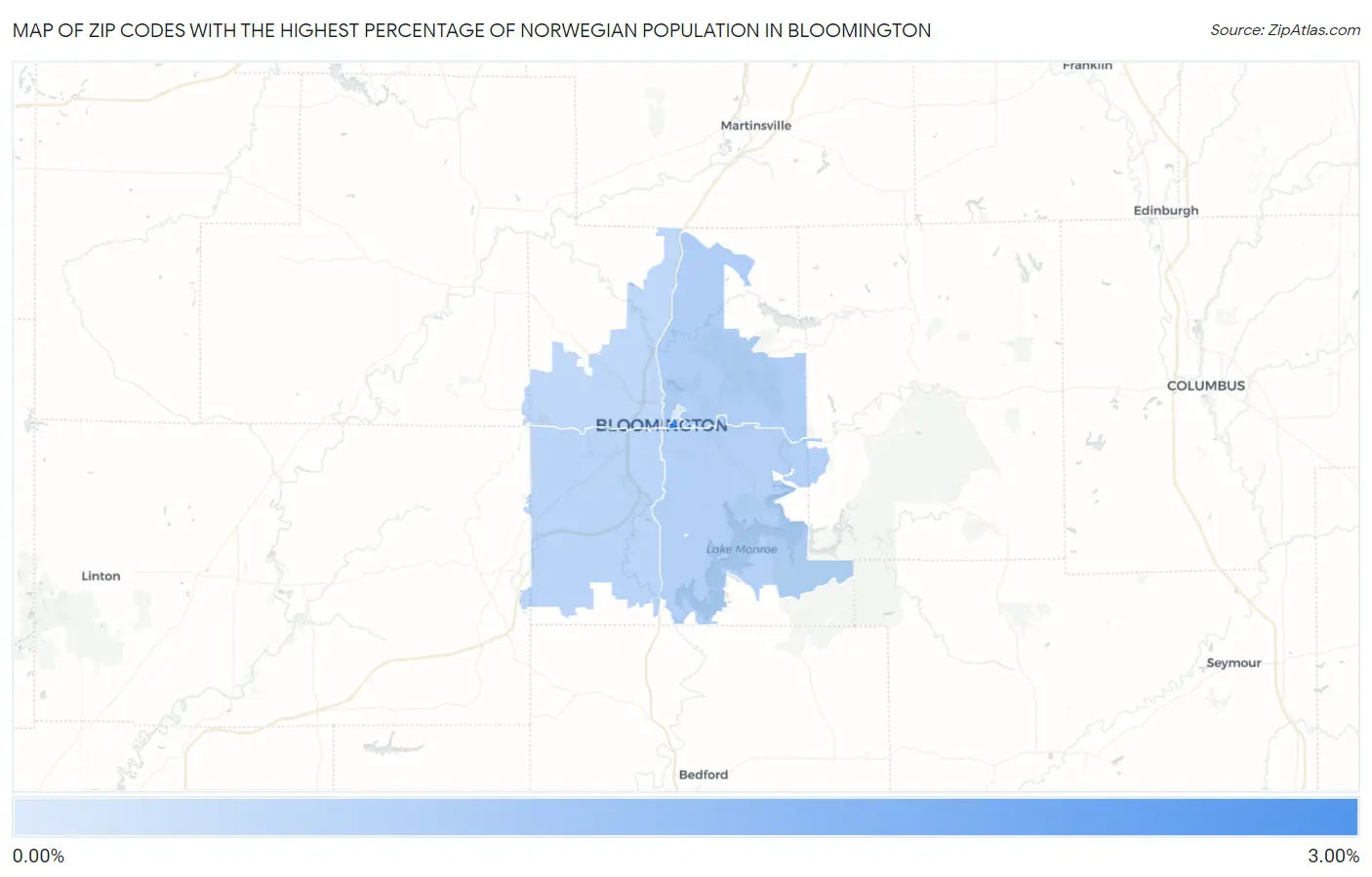 Zip Codes with the Highest Percentage of Norwegian Population in Bloomington Map