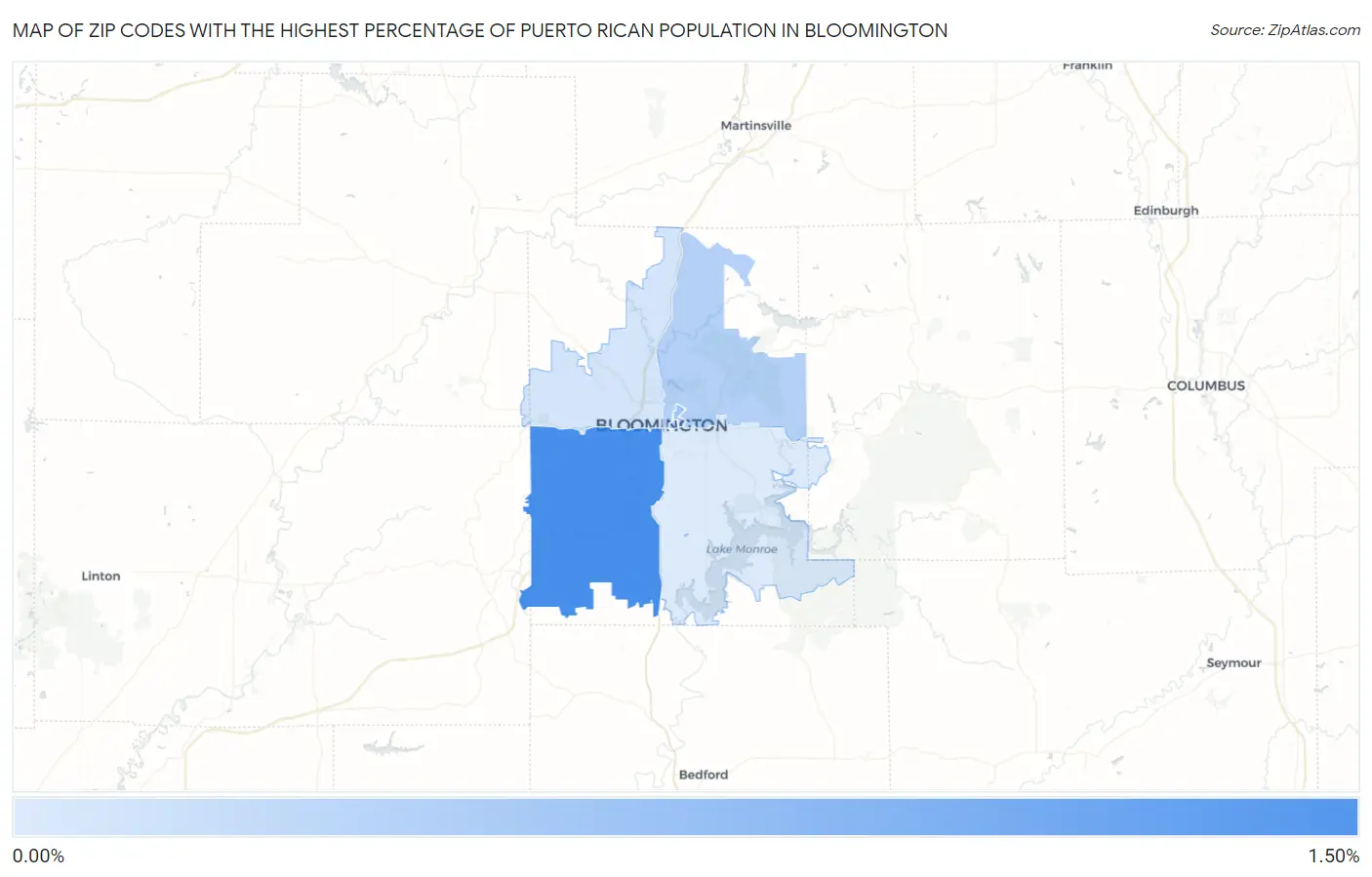 Zip Codes with the Highest Percentage of Puerto Rican Population in Bloomington Map