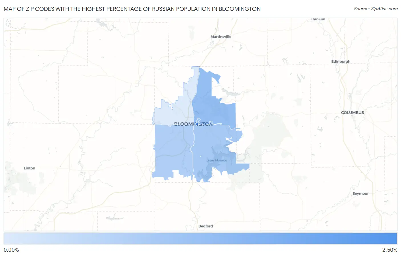 Zip Codes with the Highest Percentage of Russian Population in Bloomington Map