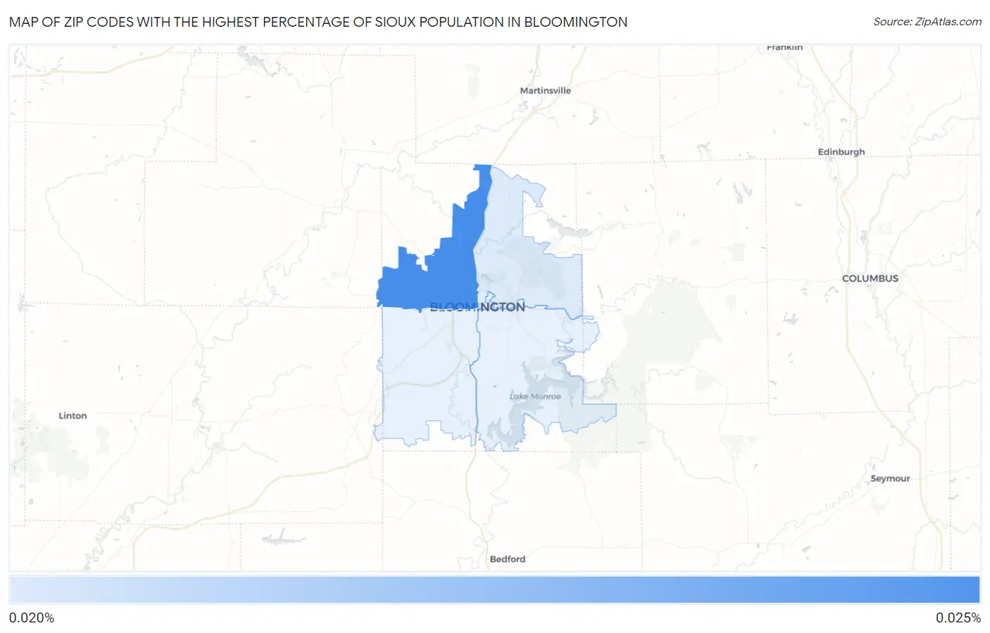 Zip Codes with the Highest Percentage of Sioux Population in Bloomington Map