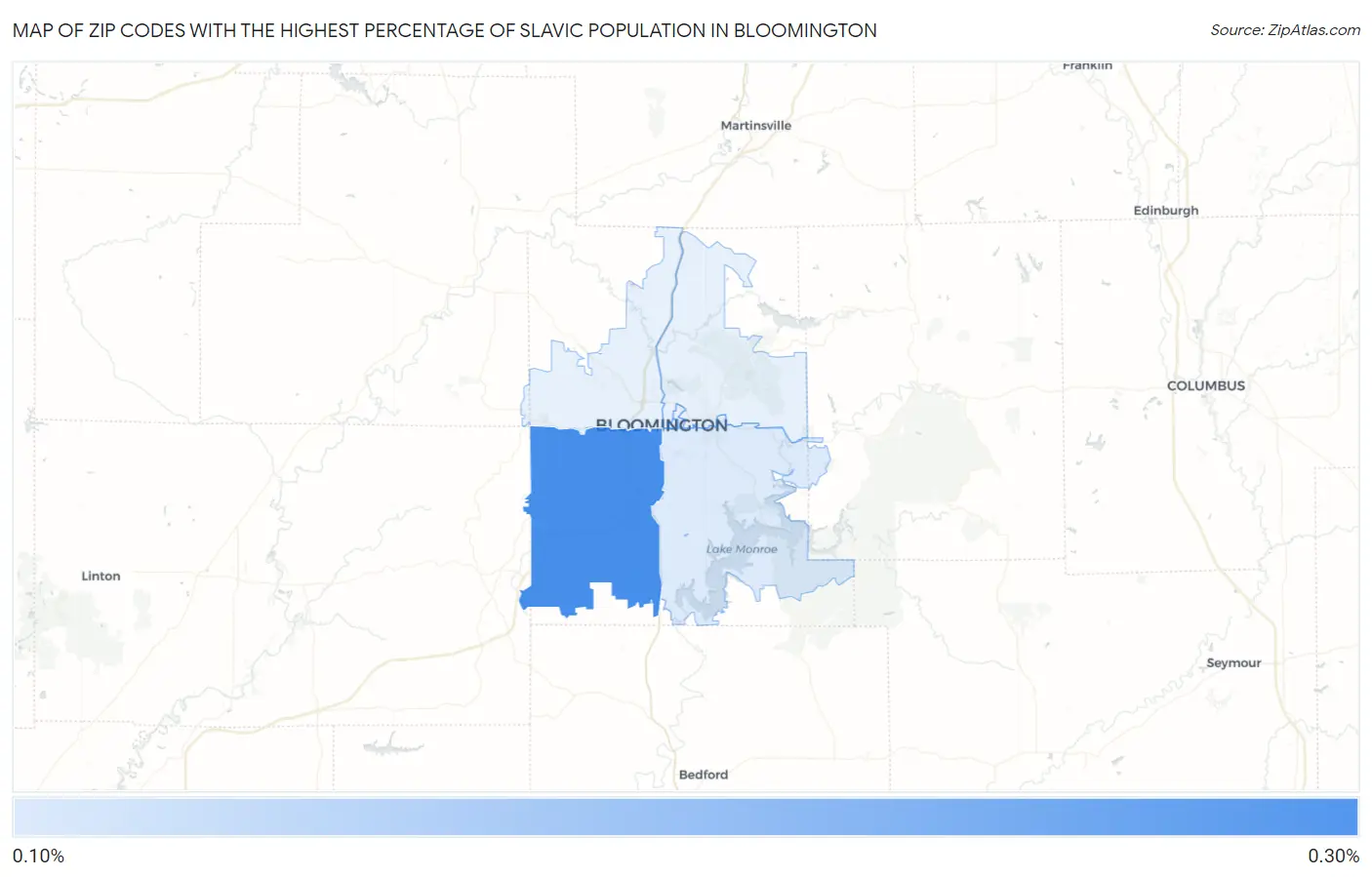 Zip Codes with the Highest Percentage of Slavic Population in Bloomington Map