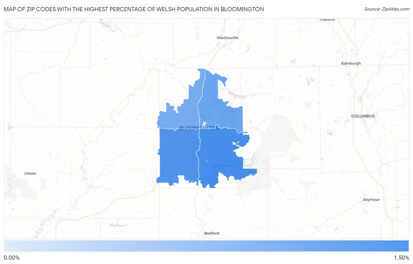 Zip Codes with the Highest Percentage of Welsh Population in Bloomington Map