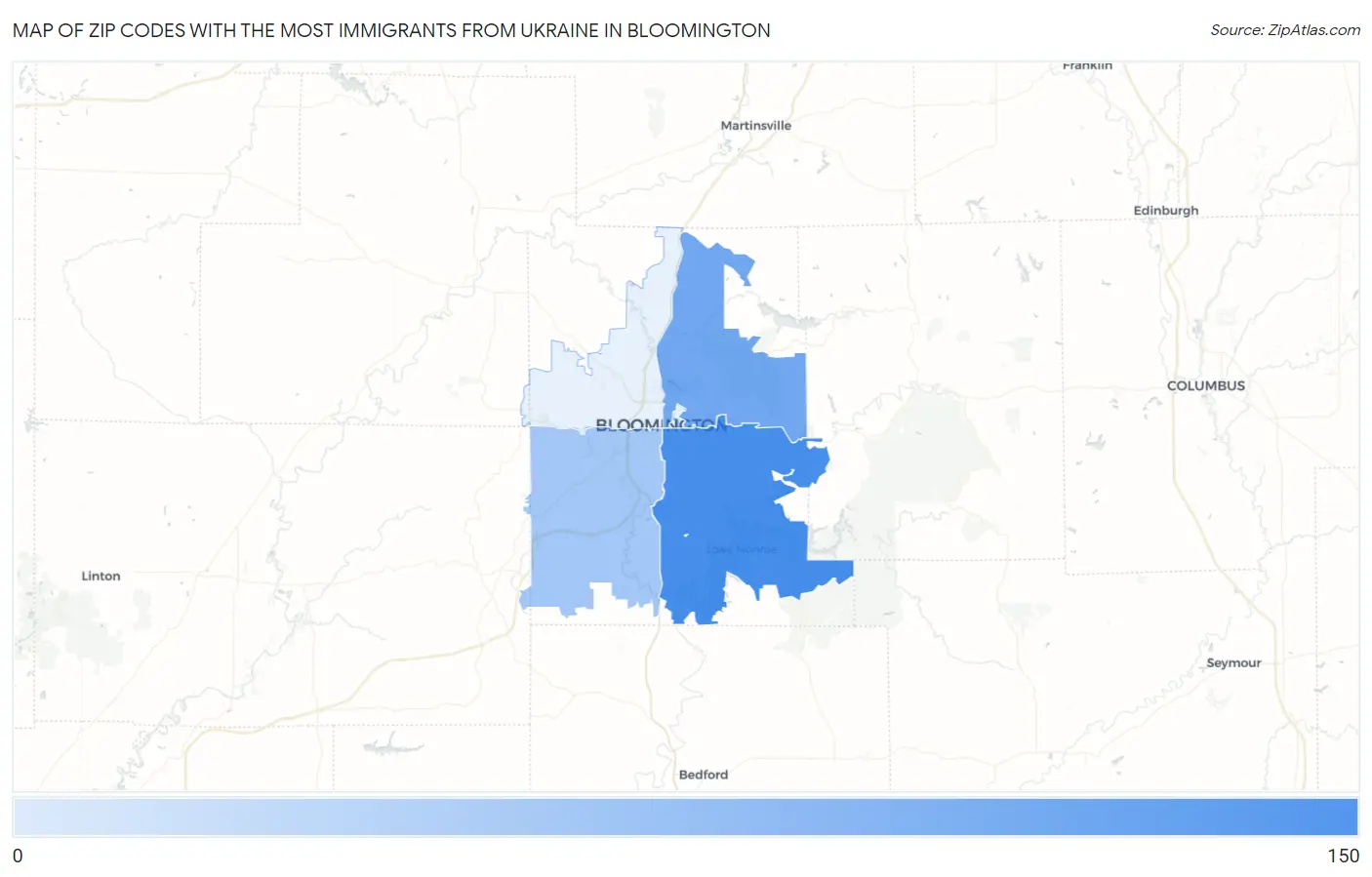 Zip Codes with the Most Immigrants from Ukraine in Bloomington Map