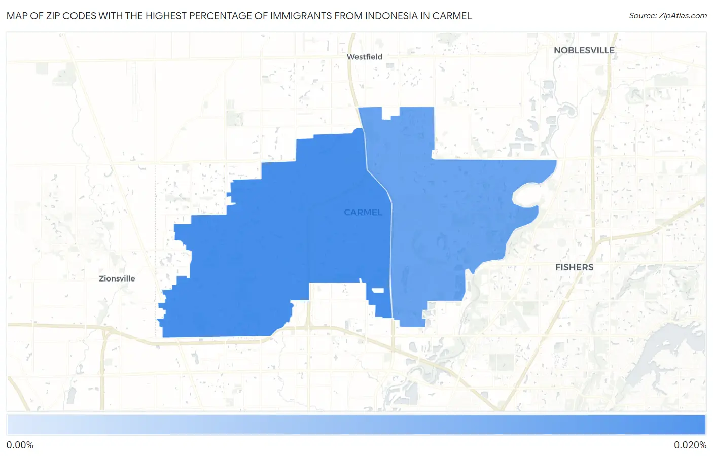 Zip Codes with the Highest Percentage of Immigrants from Indonesia in Carmel Map