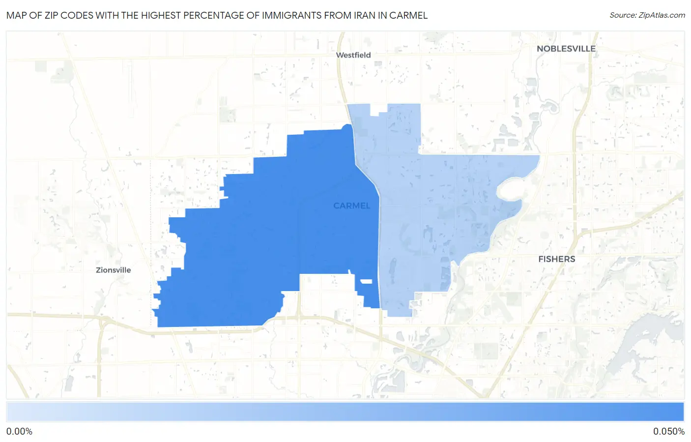 Zip Codes with the Highest Percentage of Immigrants from Iran in Carmel Map
