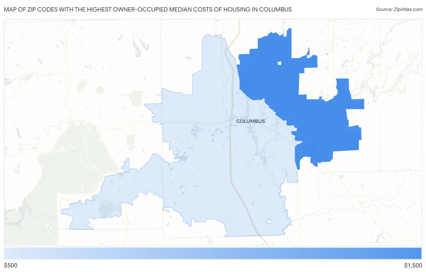 Zip Codes with the Highest Owner-Occupied Median Costs of Housing in Columbus Map