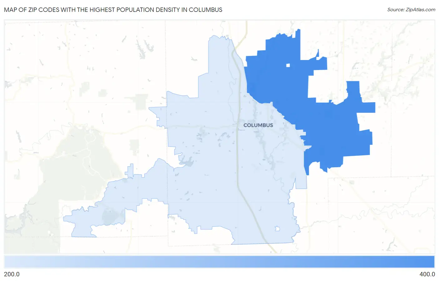 Zip Codes with the Highest Population Density in Columbus Map