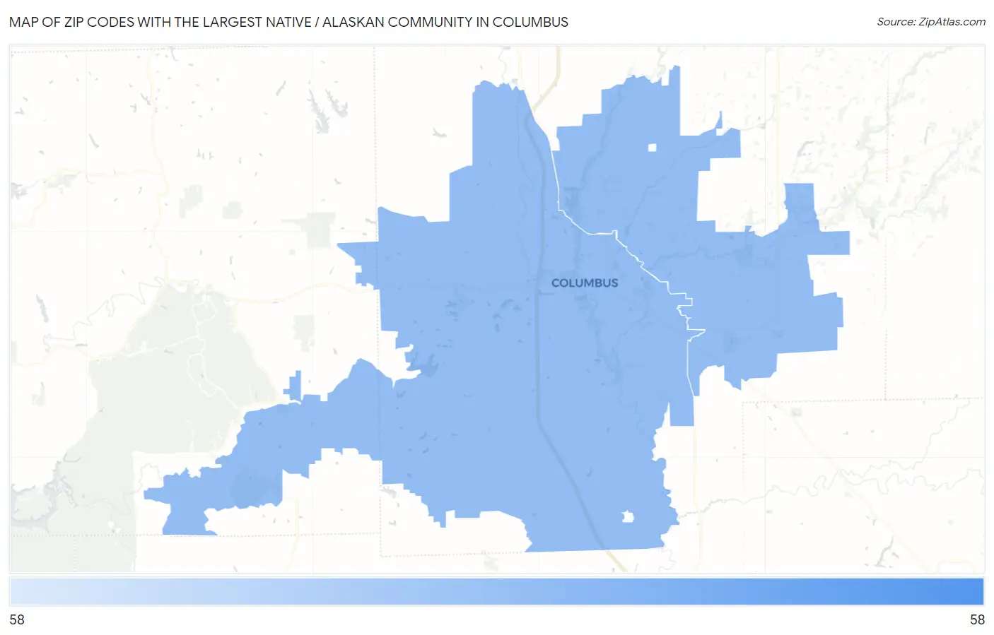 Zip Codes with the Largest Native / Alaskan Community in Columbus Map