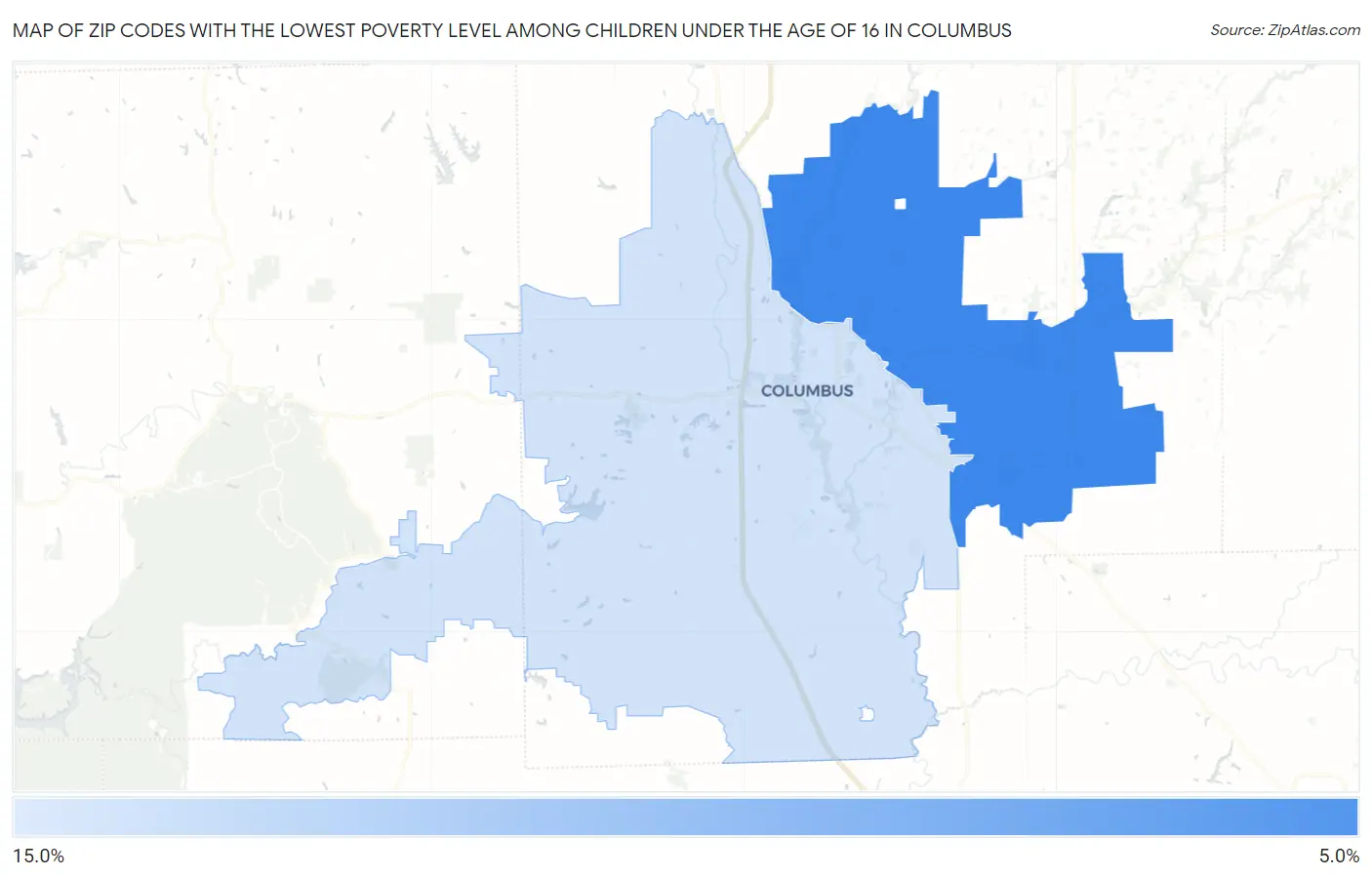 Zip Codes with the Lowest Poverty Level Among Children Under the Age of 16 in Columbus Map