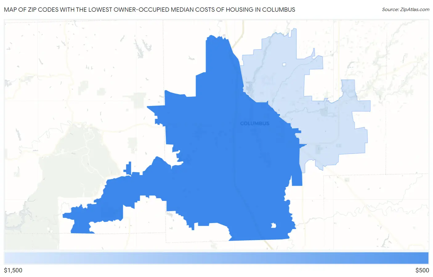 Zip Codes with the Lowest Owner-Occupied Median Costs of Housing in Columbus Map