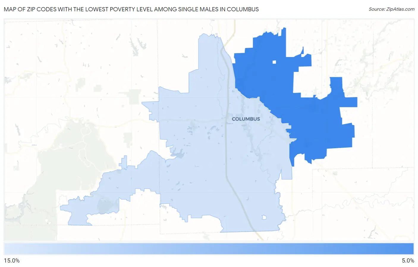 Zip Codes with the Lowest Poverty Level Among Single Males in Columbus Map