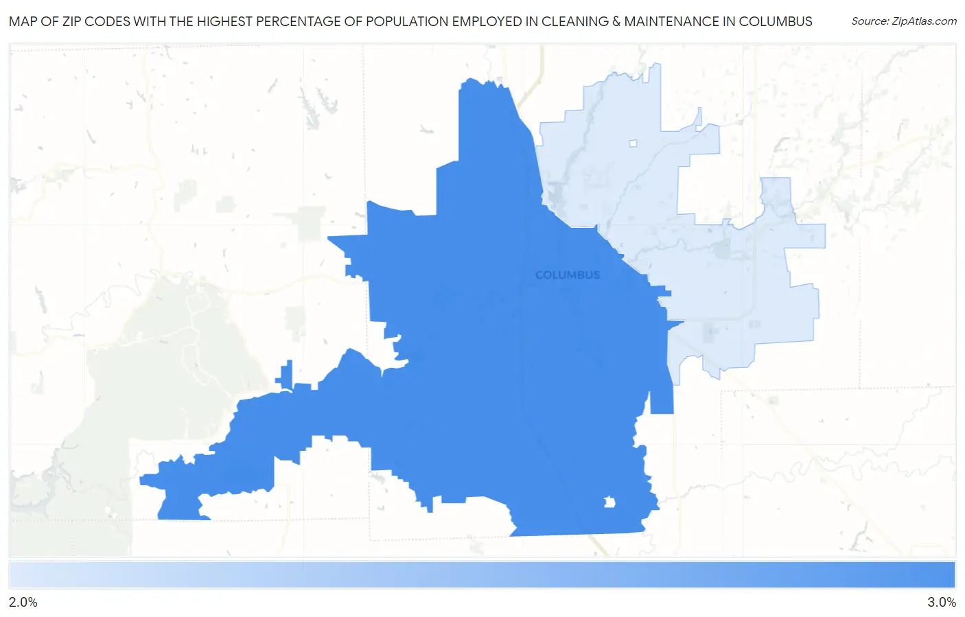 Zip Codes with the Highest Percentage of Population Employed in Cleaning & Maintenance in Columbus Map