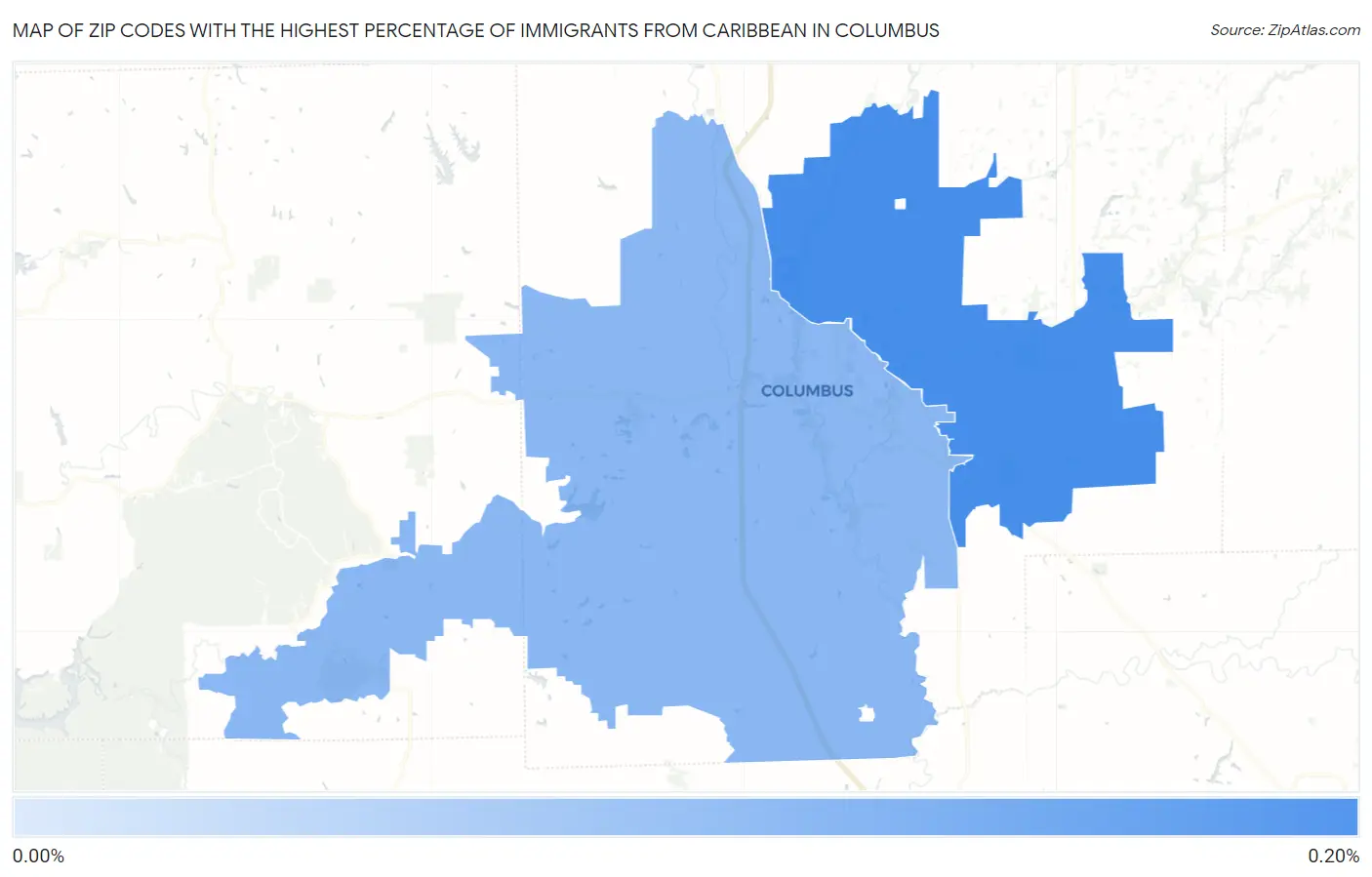Zip Codes with the Highest Percentage of Immigrants from Caribbean in Columbus Map