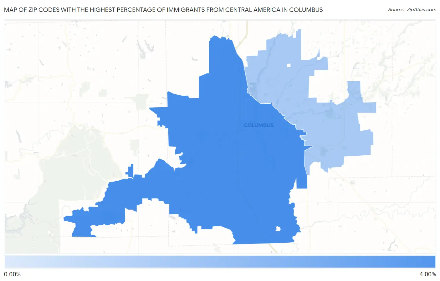 Zip Codes with the Highest Percentage of Immigrants from Central America in Columbus Map