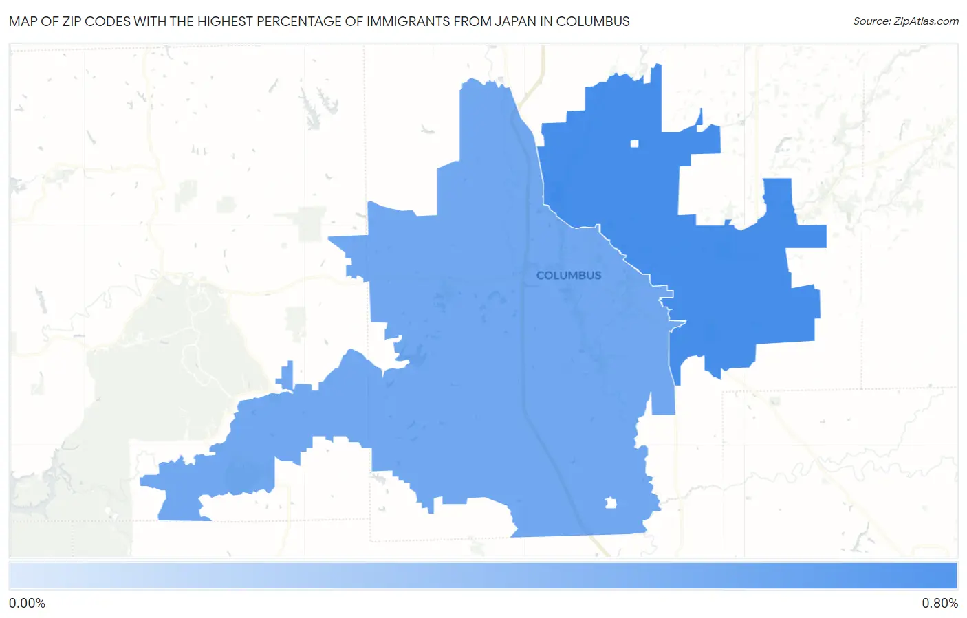 Zip Codes with the Highest Percentage of Immigrants from Japan in Columbus Map