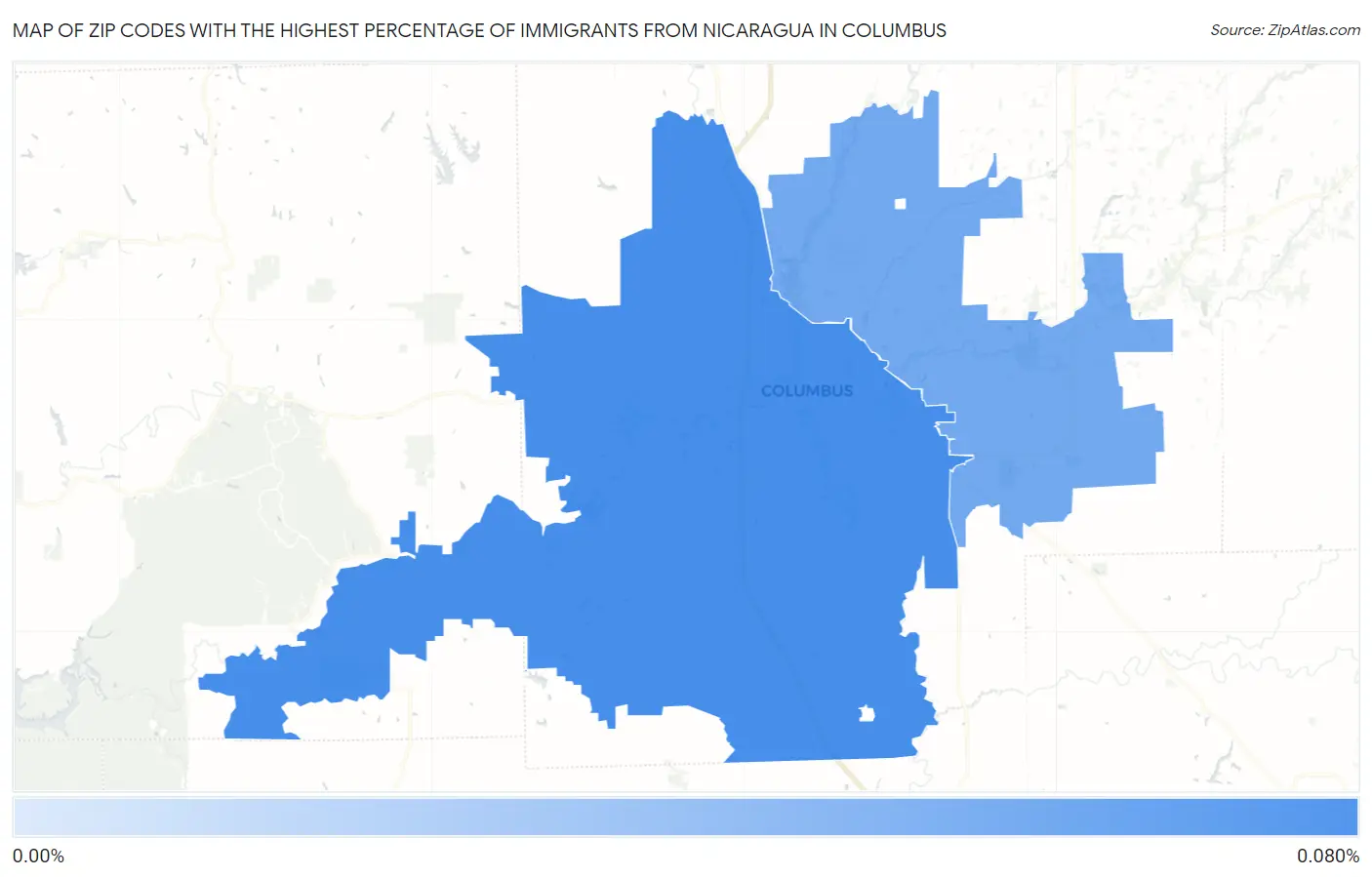Zip Codes with the Highest Percentage of Immigrants from Nicaragua in Columbus Map
