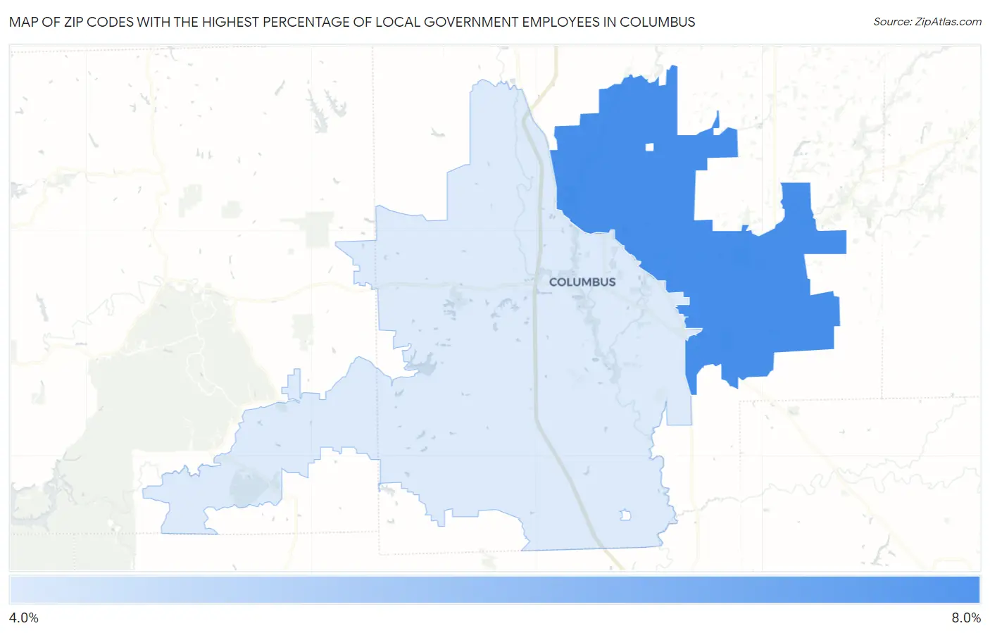 Zip Codes with the Highest Percentage of Local Government Employees in Columbus Map