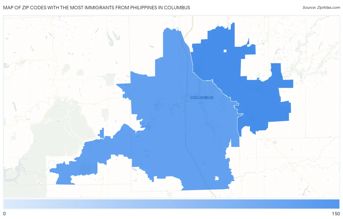 Zip Codes with the Most Immigrants from Philippines in Columbus Map