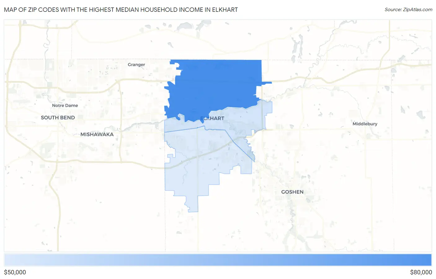 Zip Codes with the Highest Median Household Income in Elkhart Map
