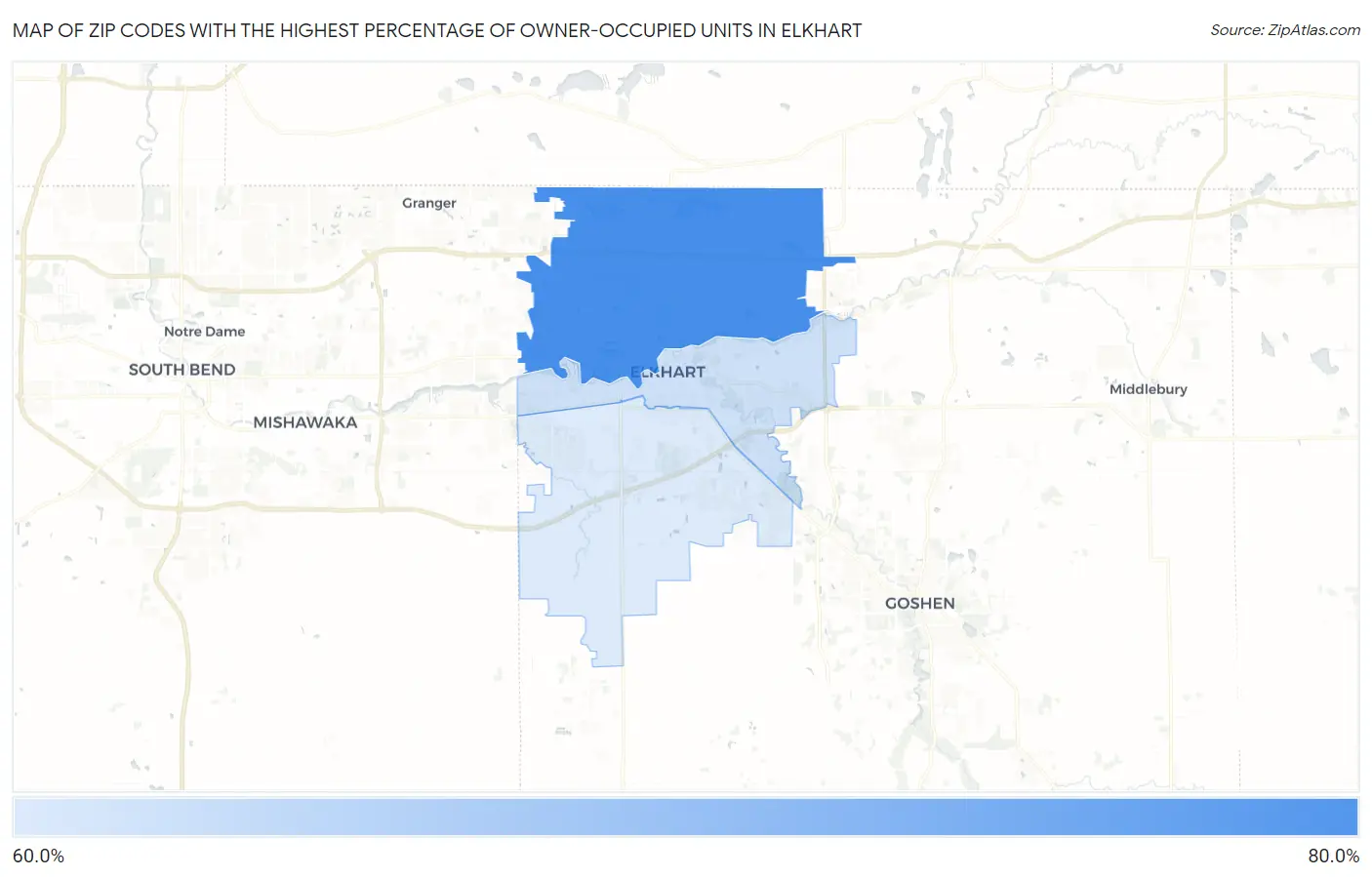 Zip Codes with the Highest Percentage of Owner-Occupied Units in Elkhart Map