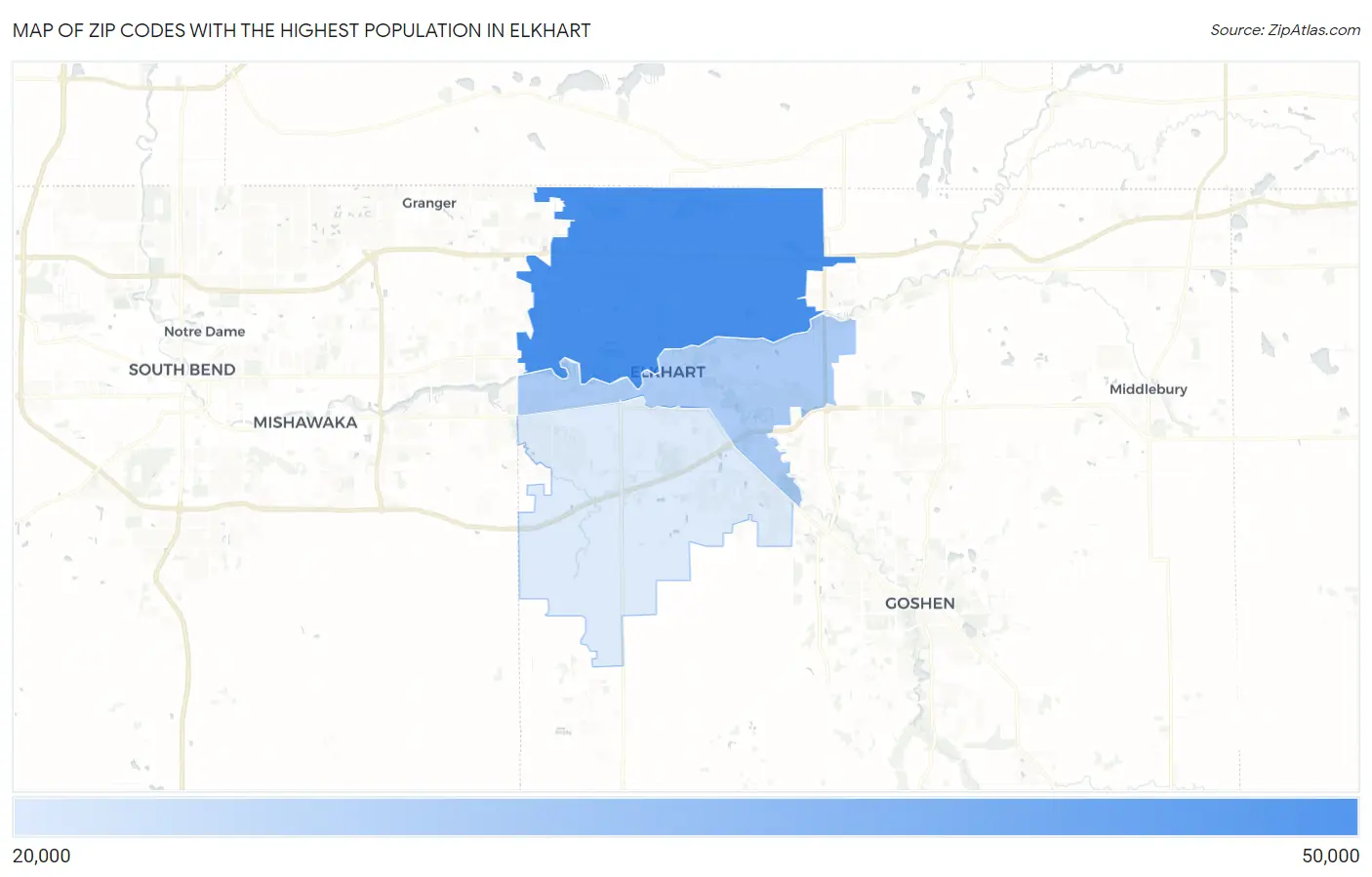 Zip Codes with the Highest Population in Elkhart Map