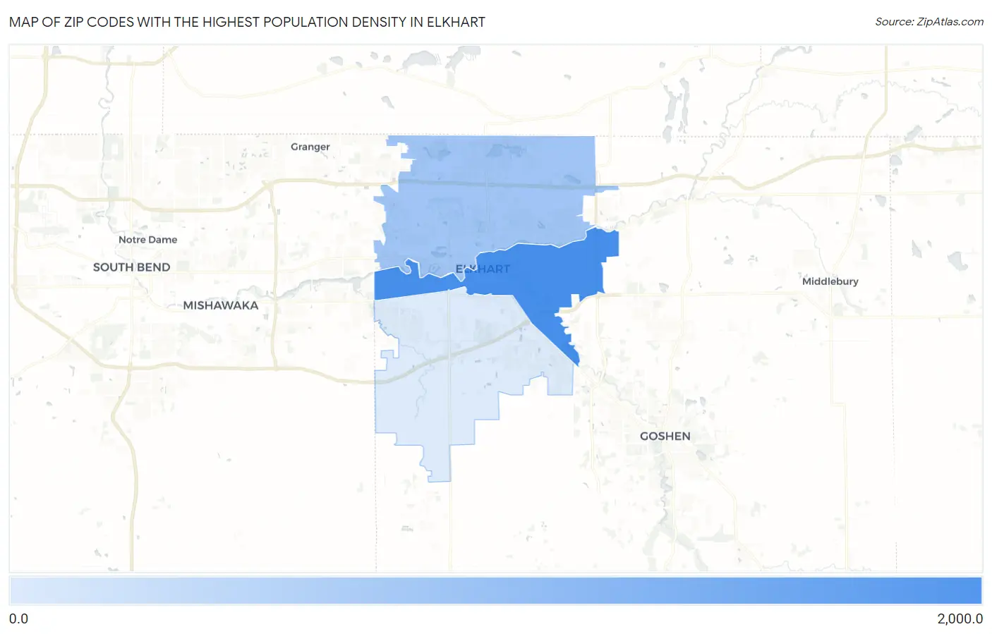 Zip Codes with the Highest Population Density in Elkhart Map
