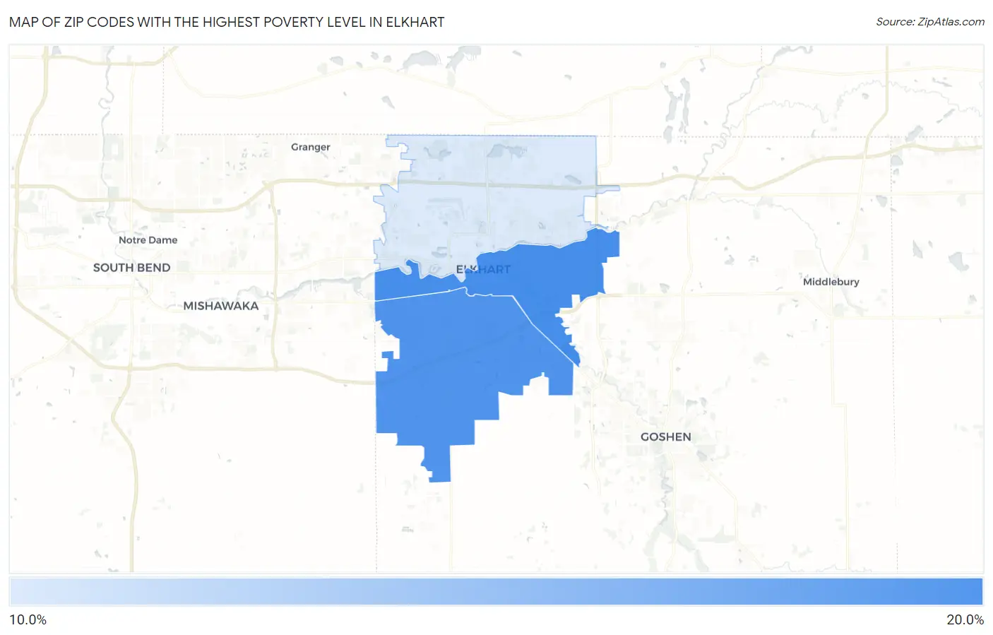 Zip Codes with the Highest Poverty Level in Elkhart Map