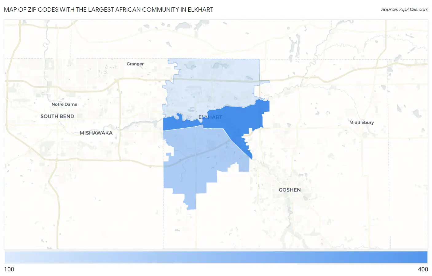 Zip Codes with the Largest African Community in Elkhart Map