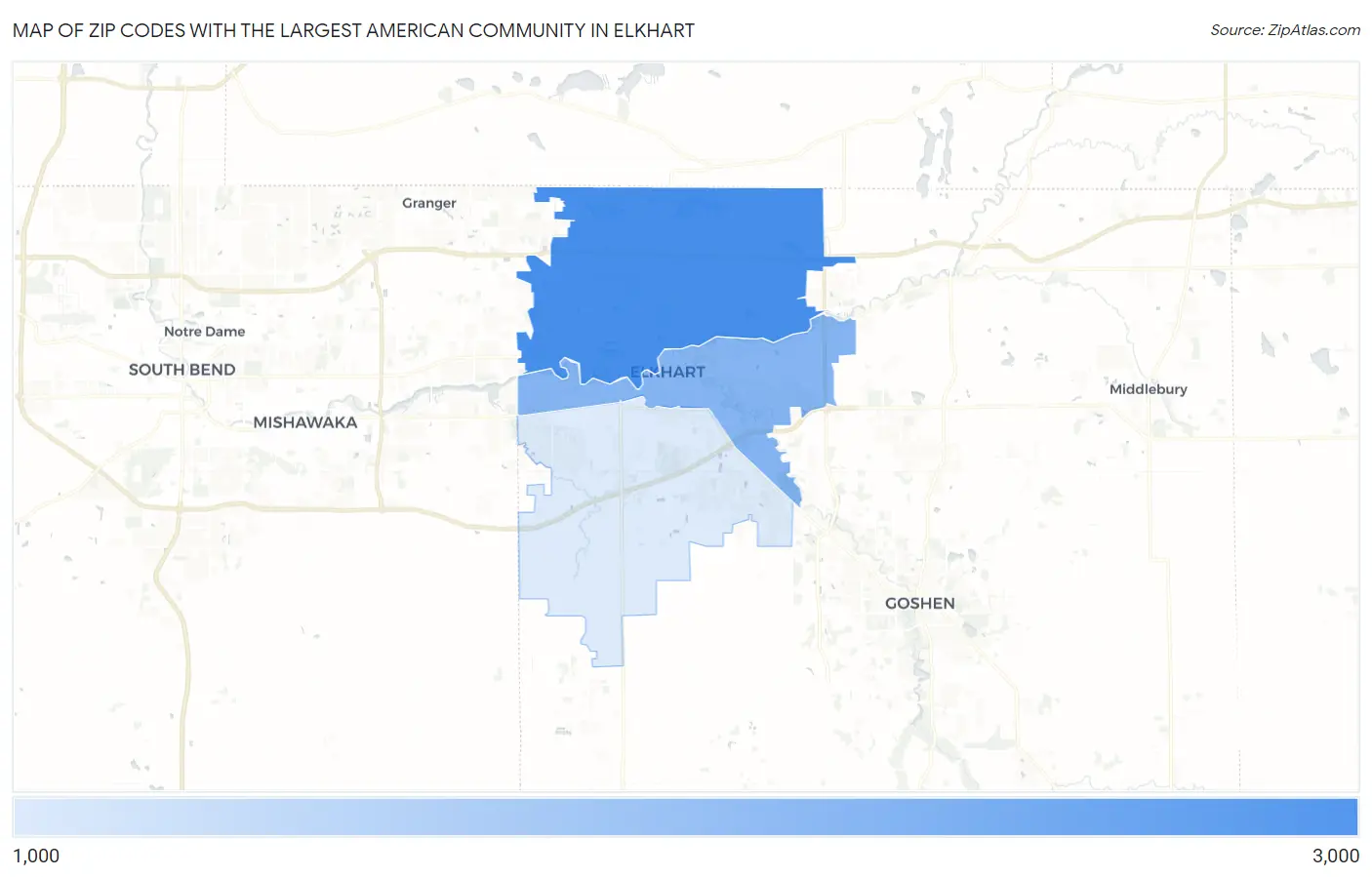 Zip Codes with the Largest American Community in Elkhart Map