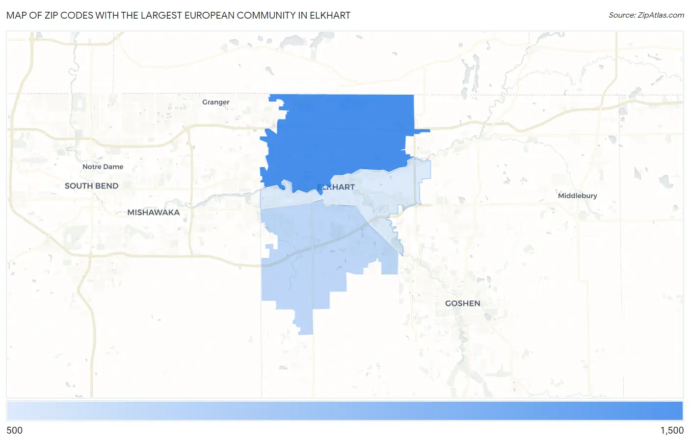 Zip Codes with the Largest European Community in Elkhart Map