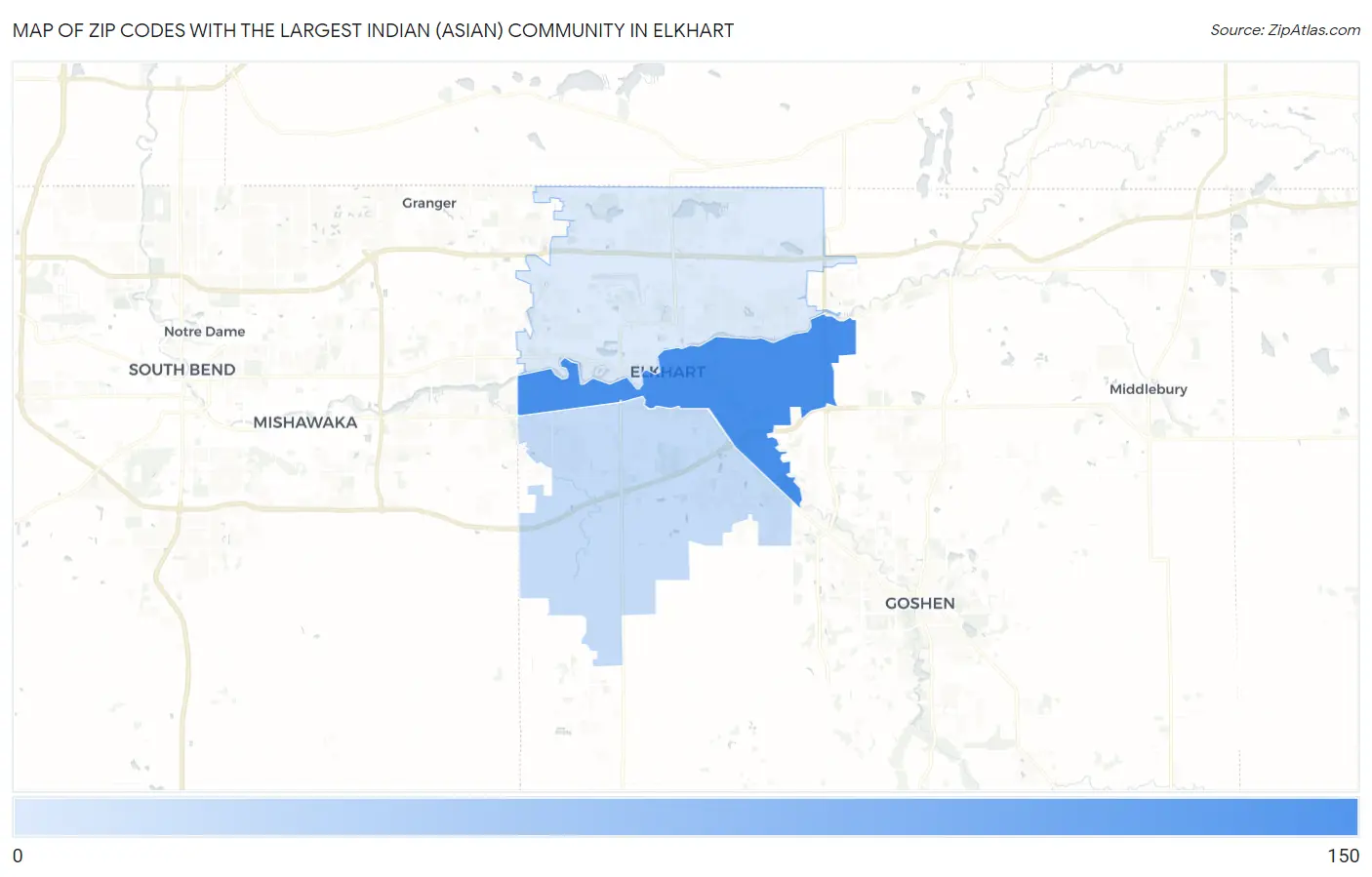 Zip Codes with the Largest Indian (Asian) Community in Elkhart Map