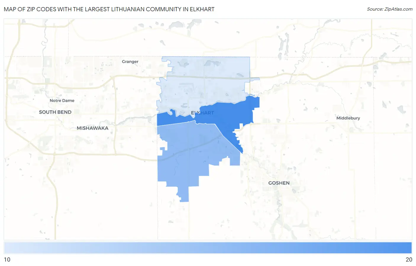 Zip Codes with the Largest Lithuanian Community in Elkhart Map