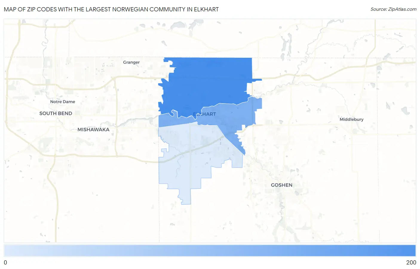 Zip Codes with the Largest Norwegian Community in Elkhart Map