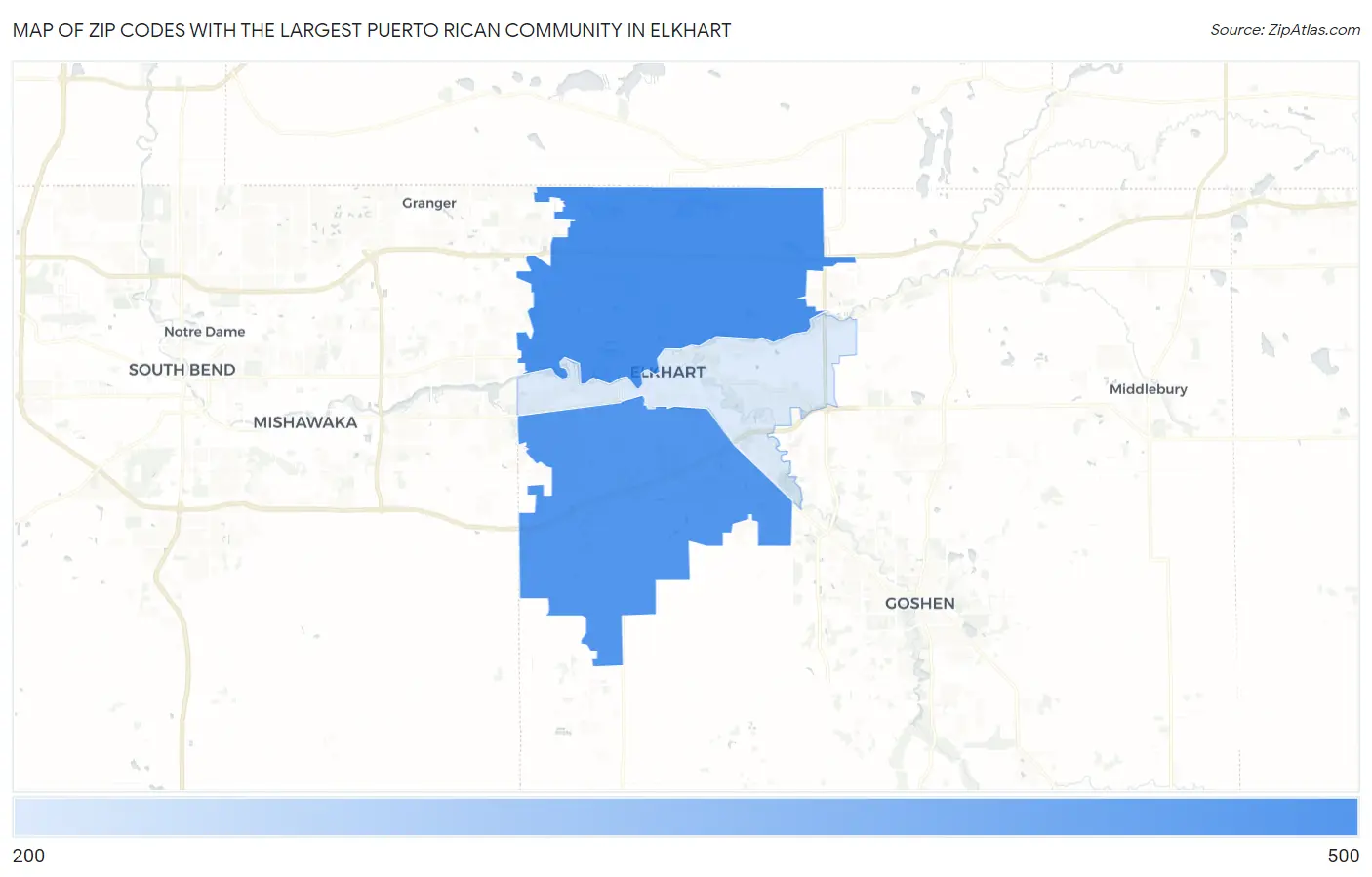 Zip Codes with the Largest Puerto Rican Community in Elkhart Map