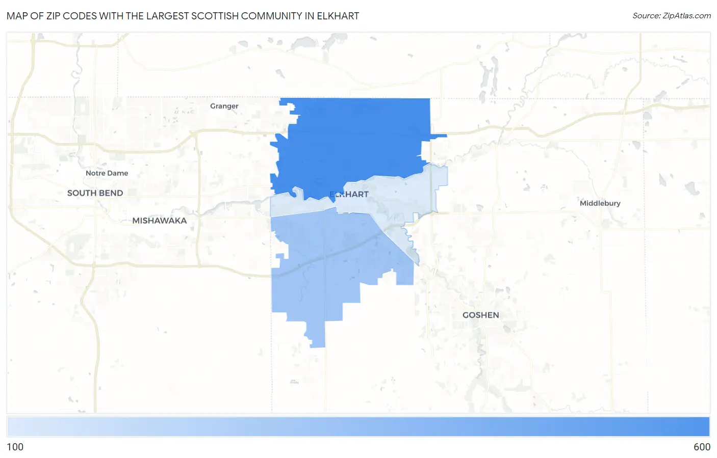 Zip Codes with the Largest Scottish Community in Elkhart Map