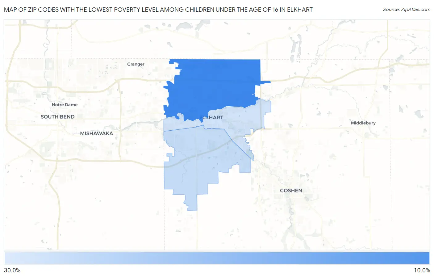 Zip Codes with the Lowest Poverty Level Among Children Under the Age of 16 in Elkhart Map