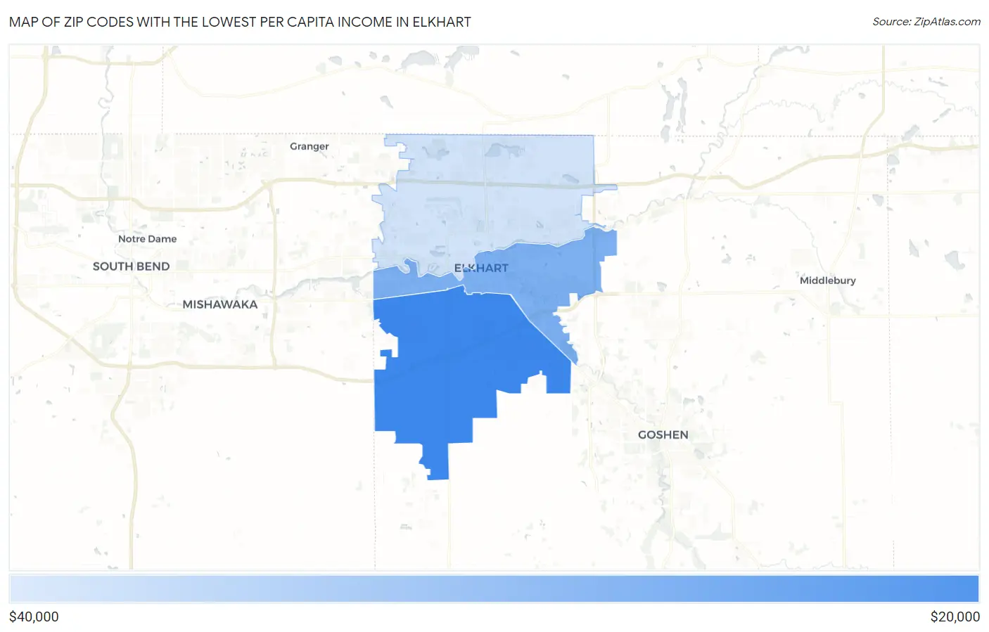 Zip Codes with the Lowest Per Capita Income in Elkhart Map
