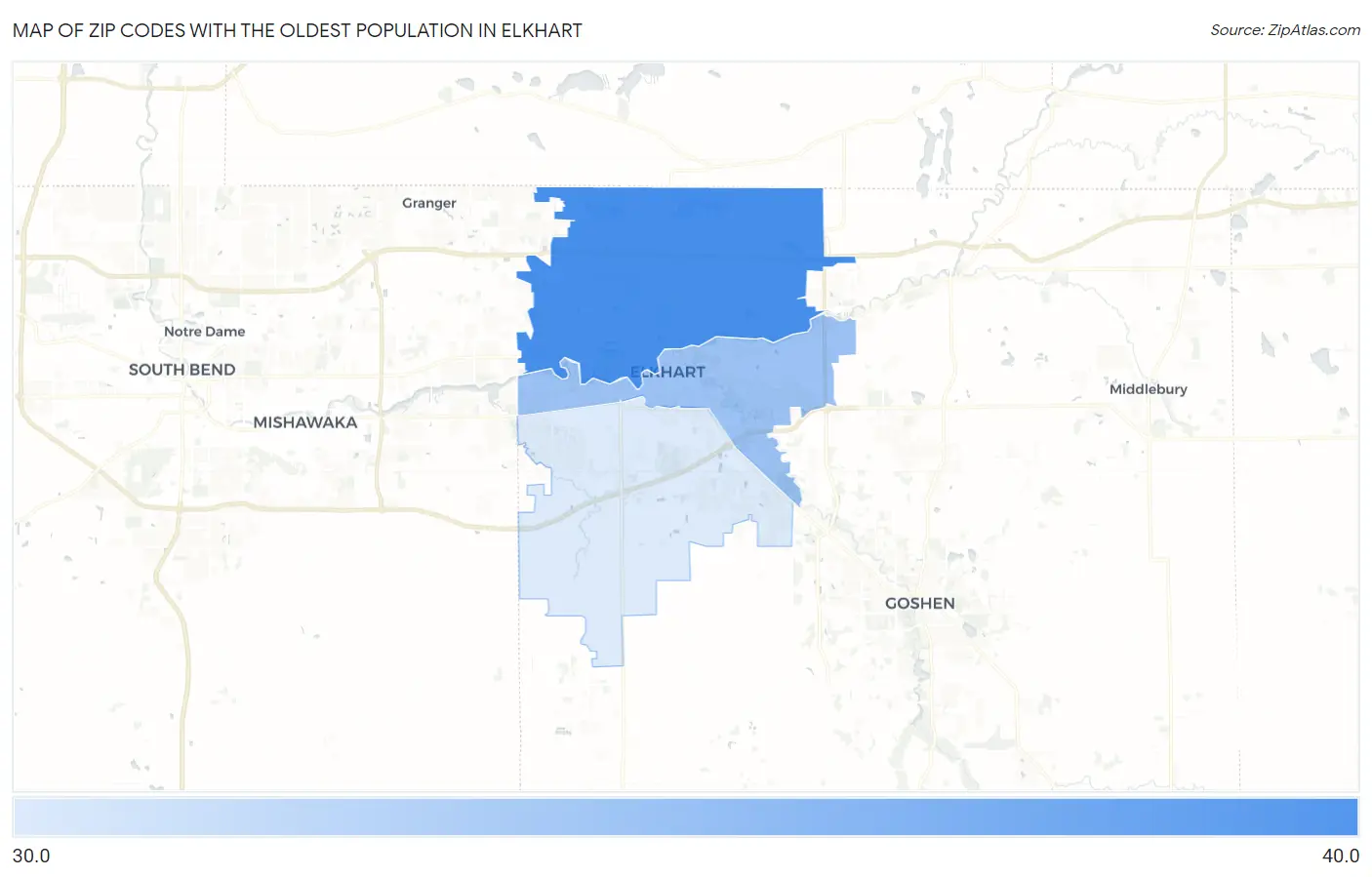 Zip Codes with the Oldest Population in Elkhart Map