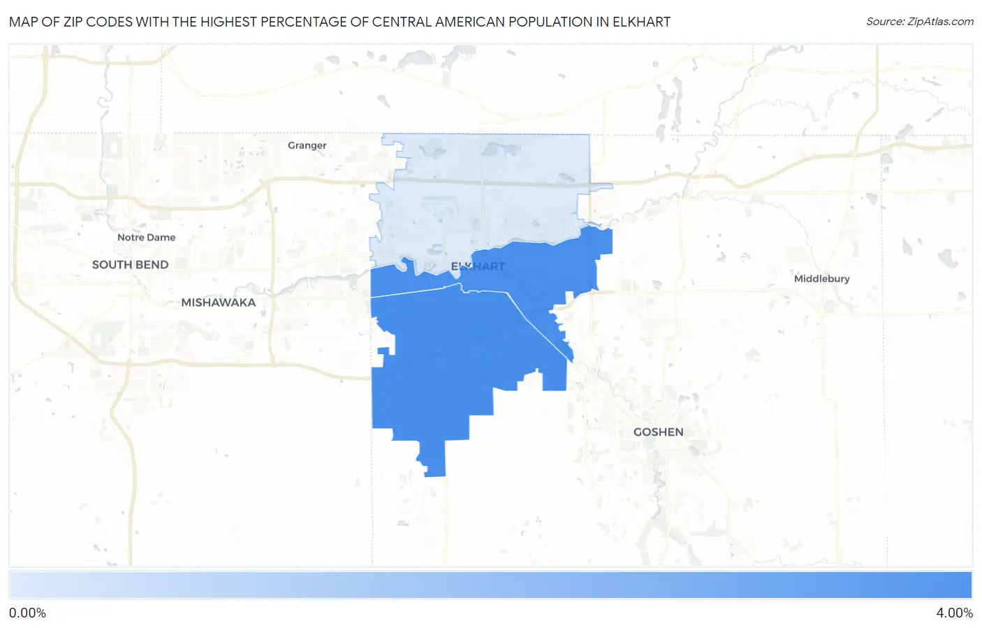 Zip Codes with the Highest Percentage of Central American Population in Elkhart Map