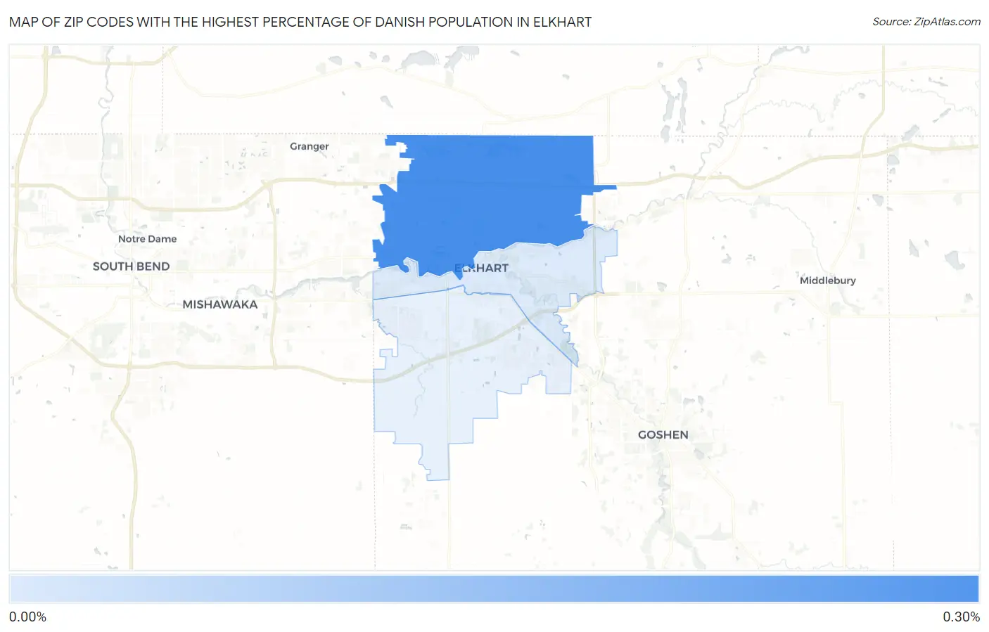 Zip Codes with the Highest Percentage of Danish Population in Elkhart Map