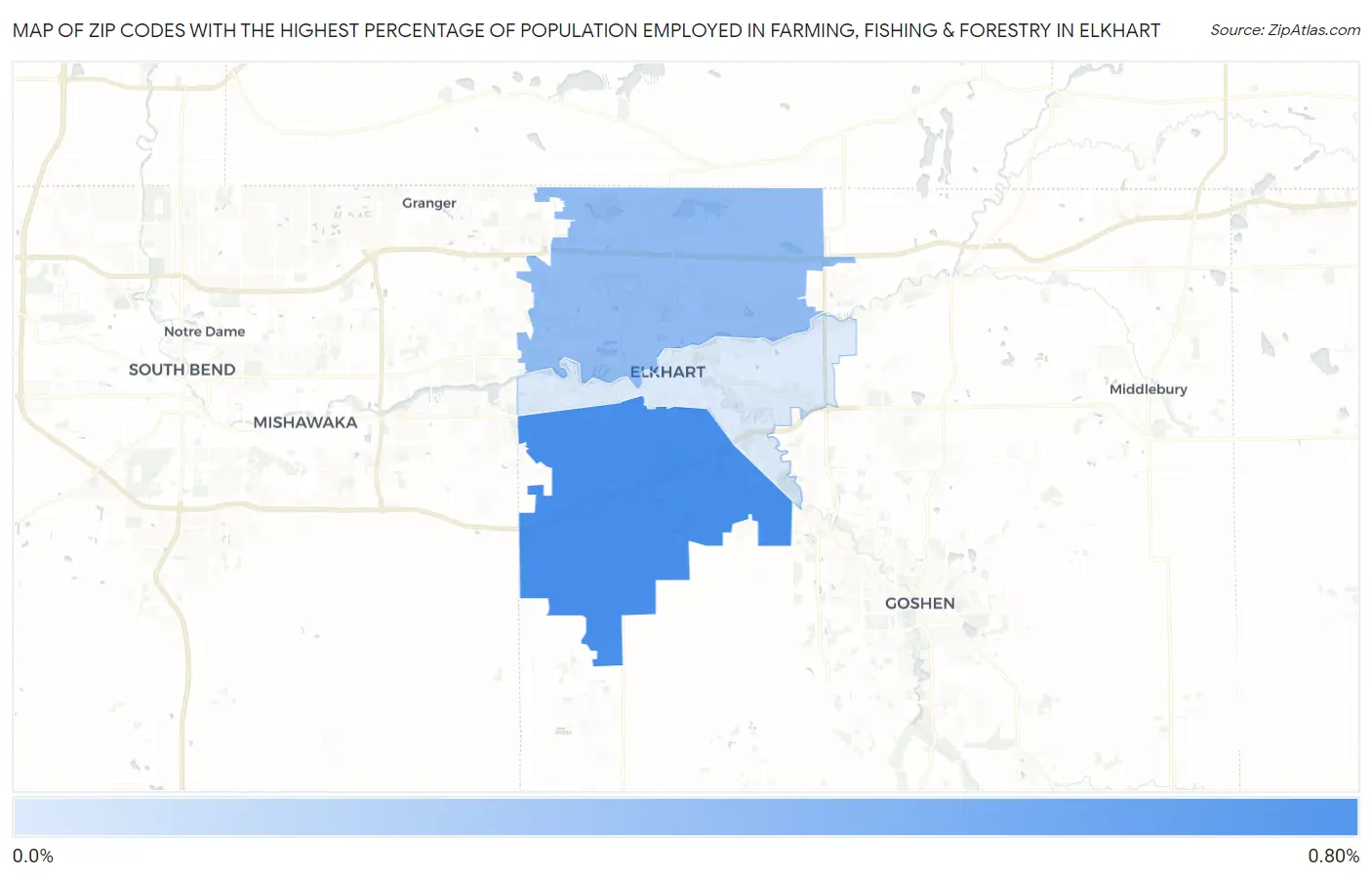 Zip Codes with the Highest Percentage of Population Employed in Farming, Fishing & Forestry in Elkhart Map