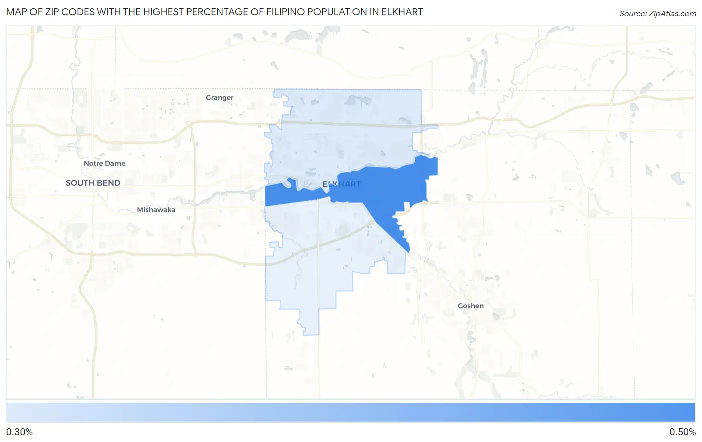 Zip Codes with the Highest Percentage of Filipino Population in Elkhart Map