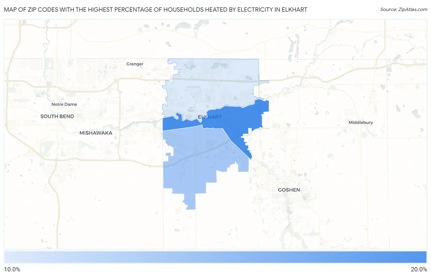Zip Codes with the Highest Percentage of Households Heated by Electricity in Elkhart Map
